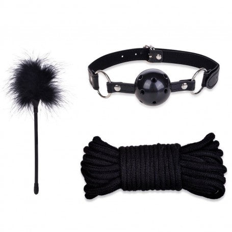 TOP BONDAGE KIT FETISH CORDA MORSO COLLARE COSTRITTIVO NERO FRUSTA MANETTE CAVIGLIERE