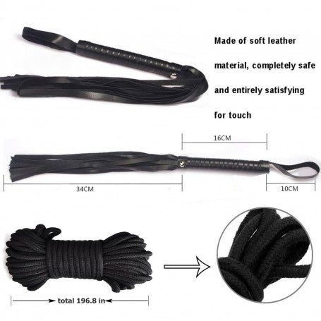 TOP BONDAGE KIT FETISH CORDA MORSO COLLARE COSTRITTIVO NERO FRUSTA MANETTE CAVIGLIERE