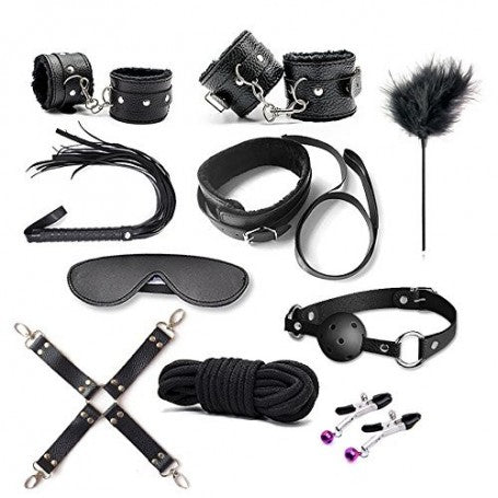 TOP BONDAGE KIT FETISH CORDA MORSO COLLARE COSTRITTIVO NERO FRUSTA MANETTE CAVIGLIERE